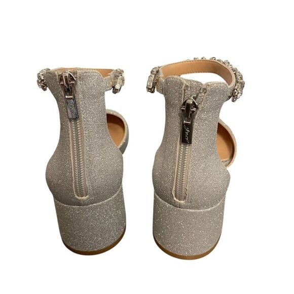 Jewel Badgley Mischka Cathleen Block Heels Glitter Silver Size 7 NEW - Picture 4 of 5
